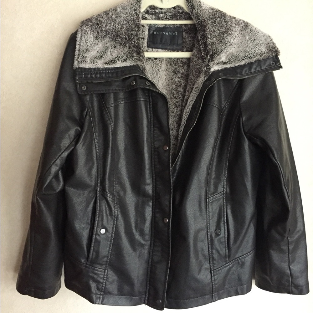Bernardo leather look, faux fur winter jacket